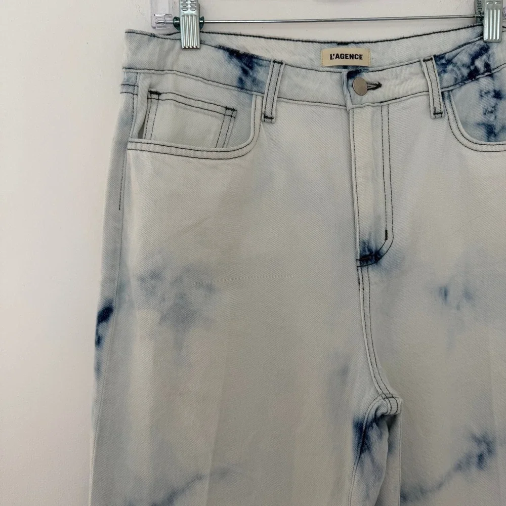 L AGENCE June Ultra High Rise Cropped Jeans Light Wash Tie Dye Size 30 - Picture 2 of 10